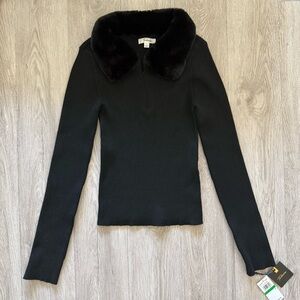 Takara Half Zip Faux Fur Collared Long Sleeve Top